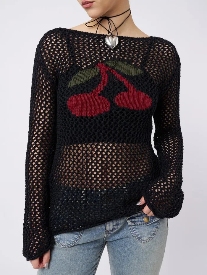 Women Minga London Knitwear Cerise Open Knit Jumper