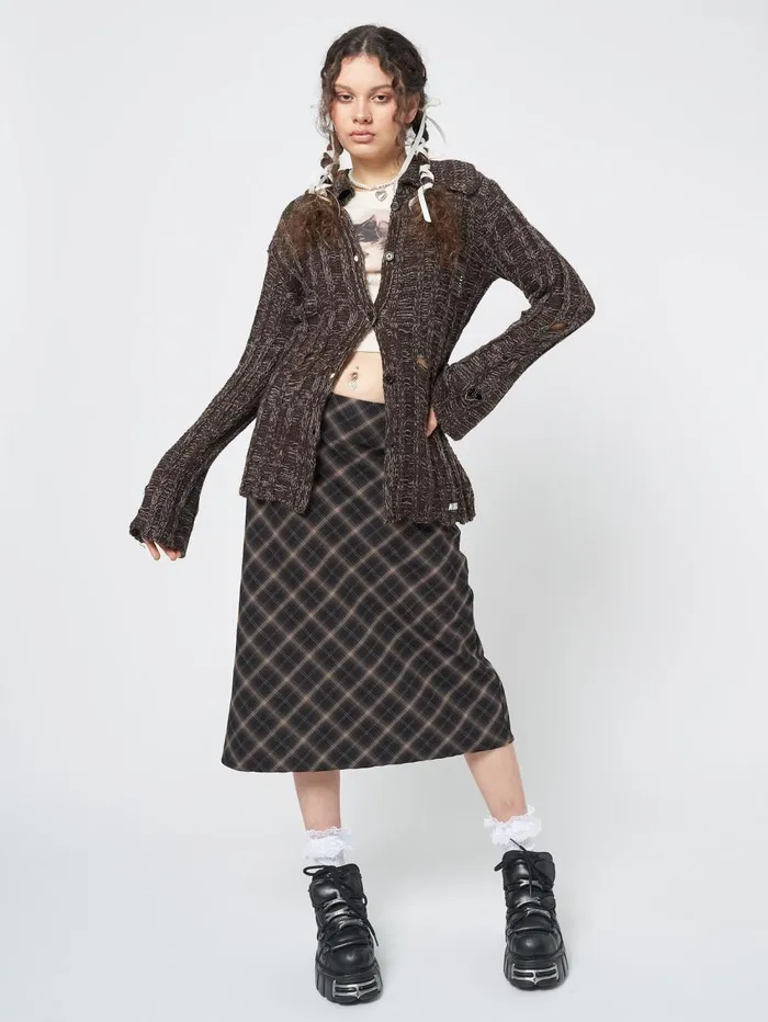 Women Minga London Knitwear Gem Brown Distressed Knit Cardigan