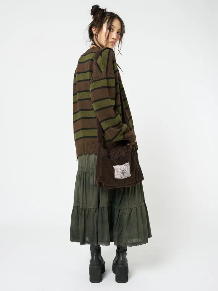 Women Minga London Knitwear Neesa Brown and Green Stripe Knit Cardigan