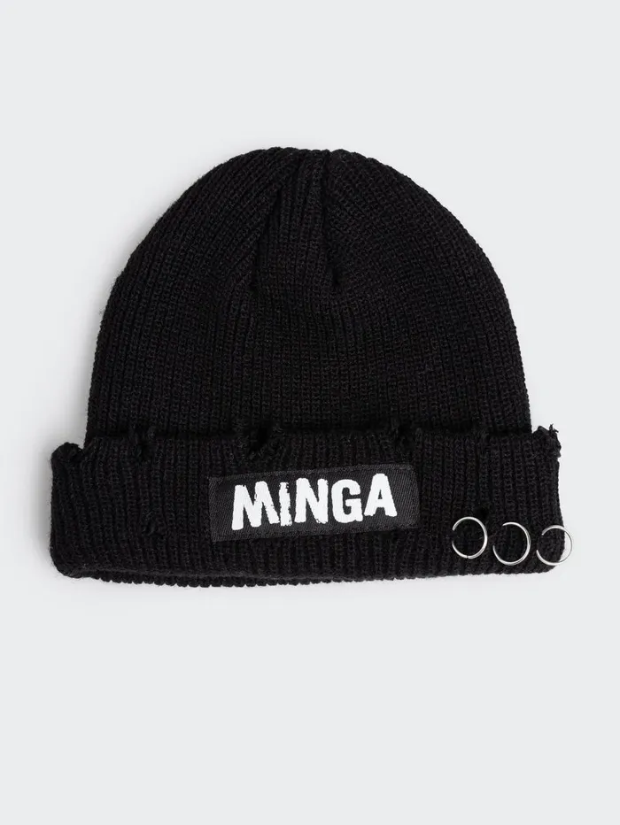 Women Minga London Shop All Minga Black Distressed Beanie