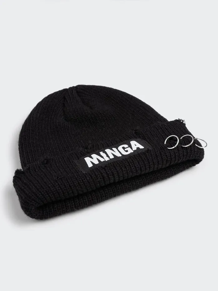 Women Minga London Shop All Minga Black Distressed Beanie