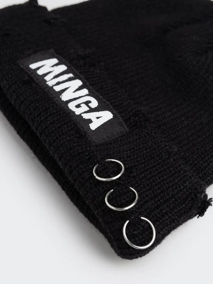 Women Minga London Shop All Minga Black Distressed Beanie