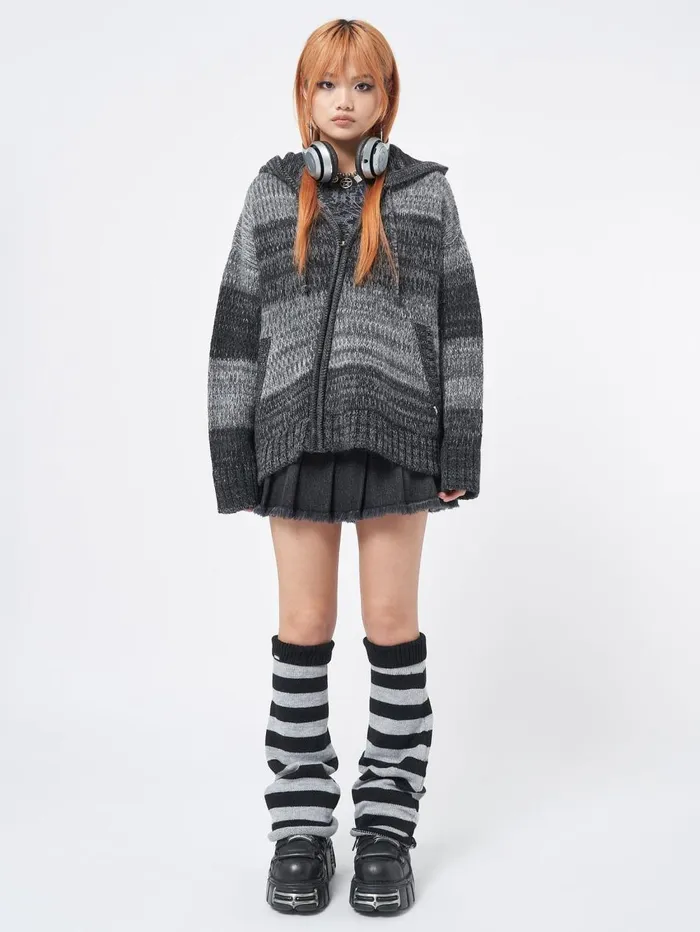 Women Minga London Sweaters and Hoodies Carbon Zip Up Hood Knit Cardigan
