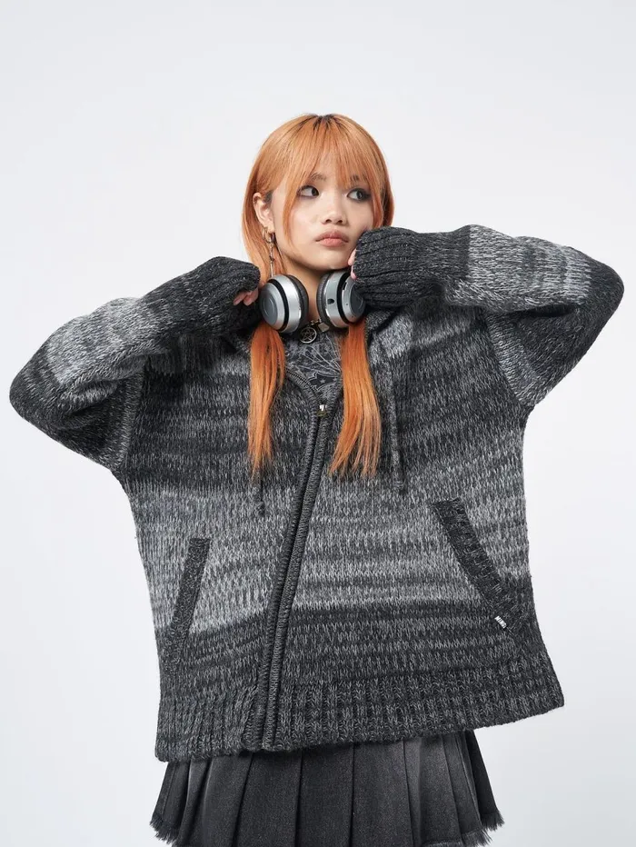 Women Minga London Sweaters and Hoodies Carbon Zip Up Hood Knit Cardigan