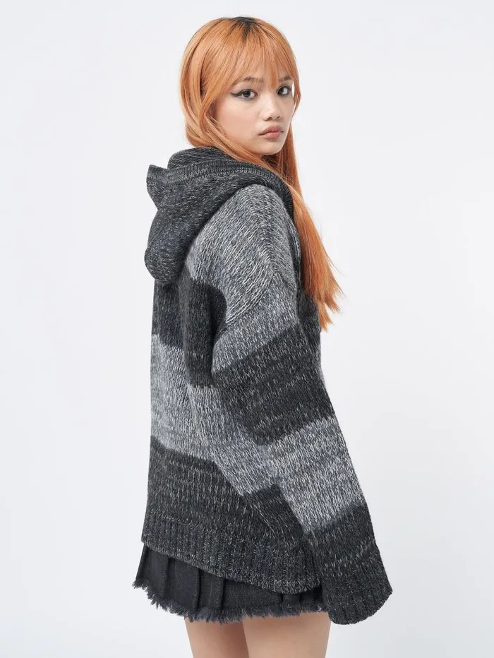 Women Minga London Sweaters and Hoodies Carbon Zip Up Hood Knit Cardigan