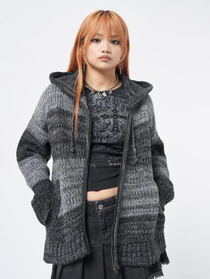 Women Minga London Sweaters and Hoodies Carbon Zip Up Hood Knit Cardigan