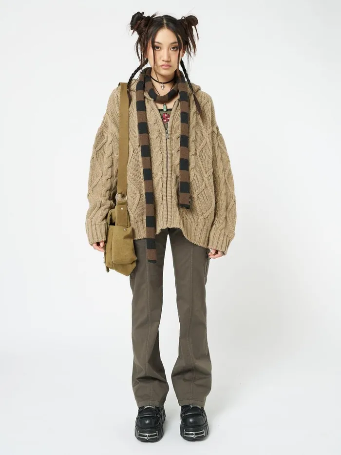 Women Minga London Sweaters and Hoodies Eli Beige Zip Up Cable Knit Cardigan