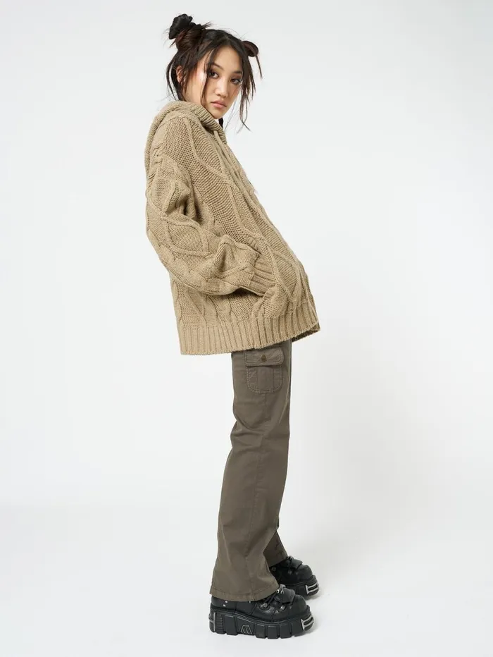 Women Minga London Sweaters and Hoodies Eli Beige Zip Up Cable Knit Cardigan