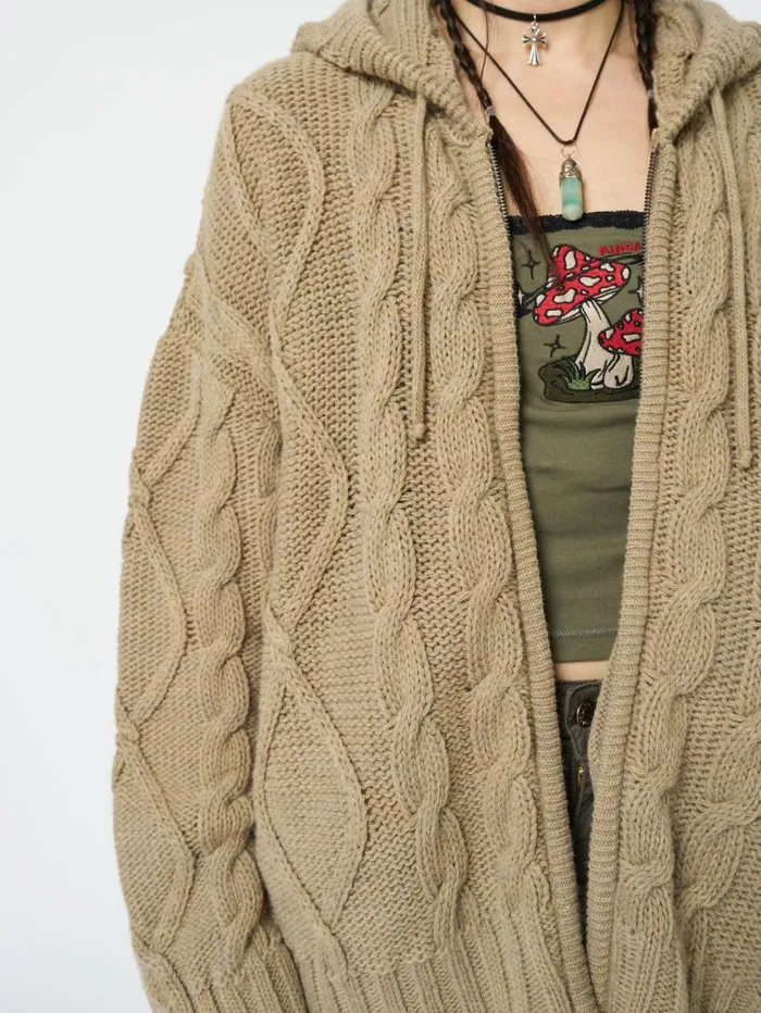 Women Minga London Sweaters and Hoodies Eli Beige Zip Up Cable Knit Cardigan