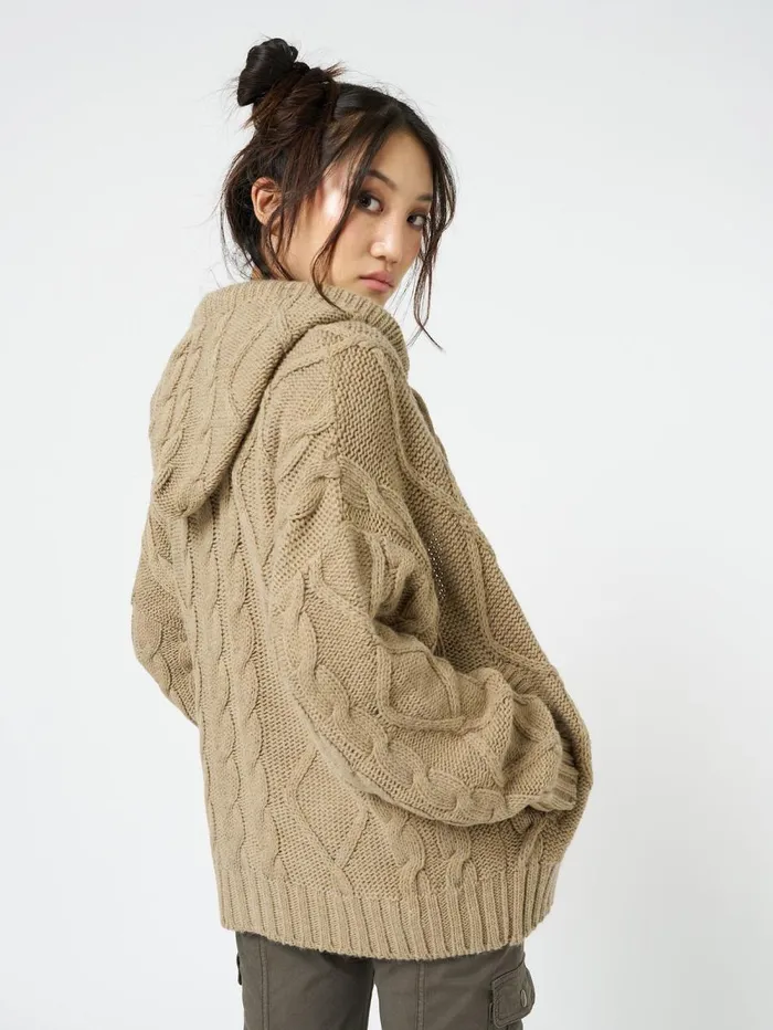 Women Minga London Sweaters and Hoodies Eli Beige Zip Up Cable Knit Cardigan