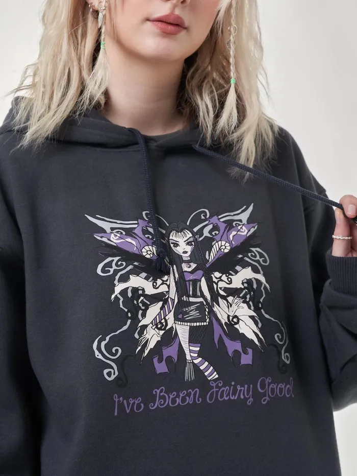Women Minga London Sweaters and Hoodies Wicked Fairy Dark Grey Hoodie