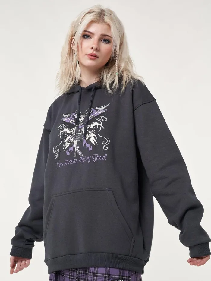 Women Minga London Sweaters and Hoodies Wicked Fairy Dark Grey Hoodie