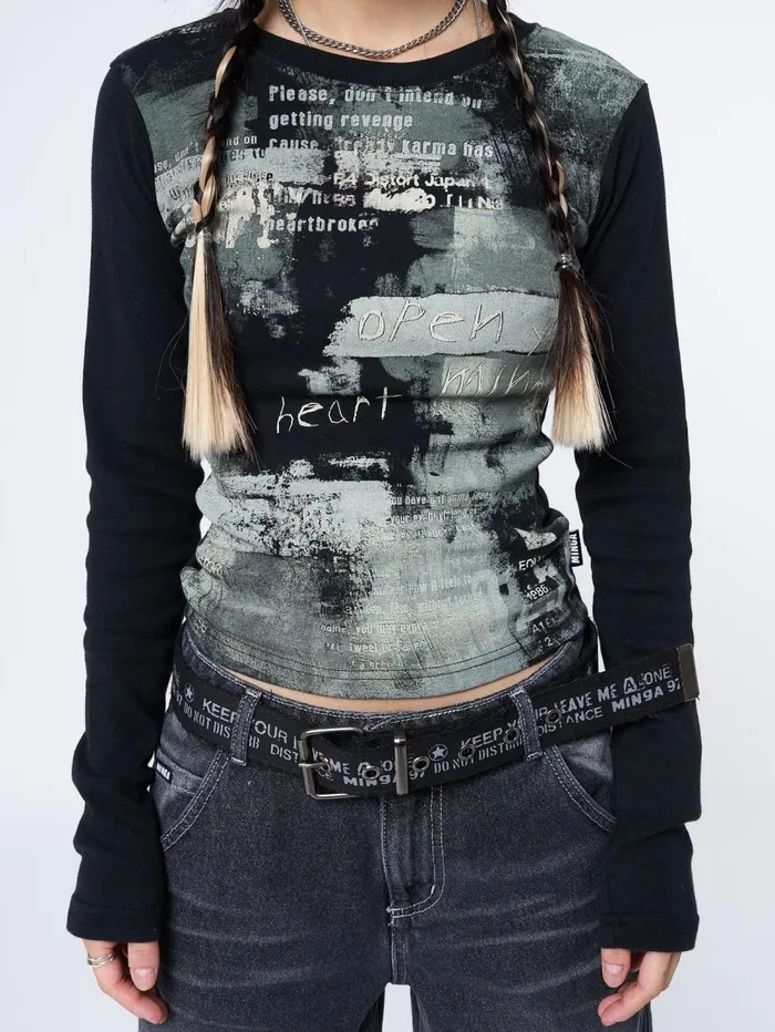 Women Minga London Tops and TShirts Abstrakt Black Green Graphic Top
