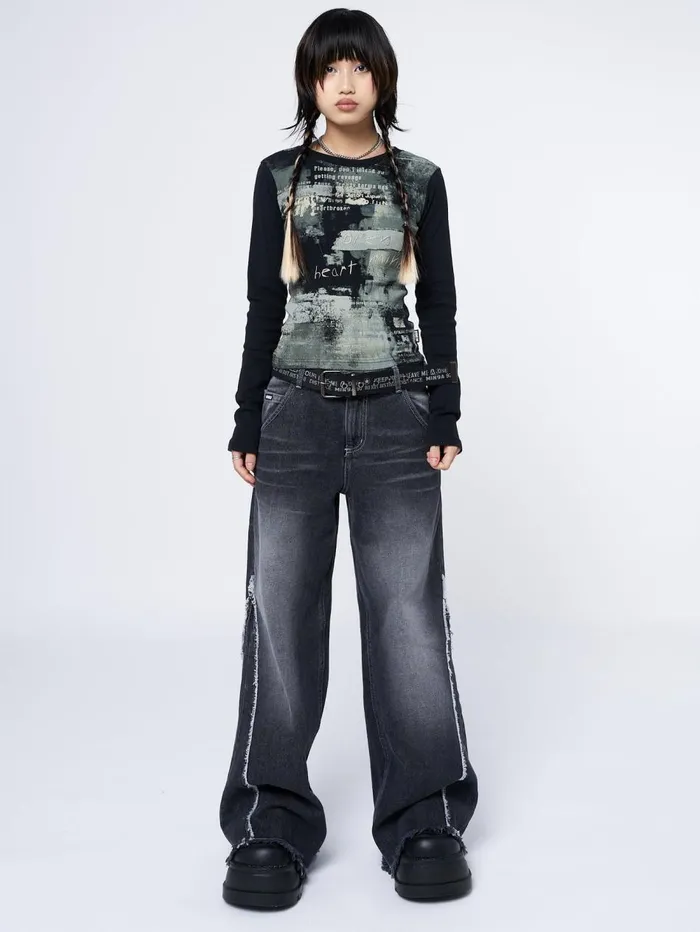 Women Minga London Tops and TShirts Abstrakt Black Green Graphic Top