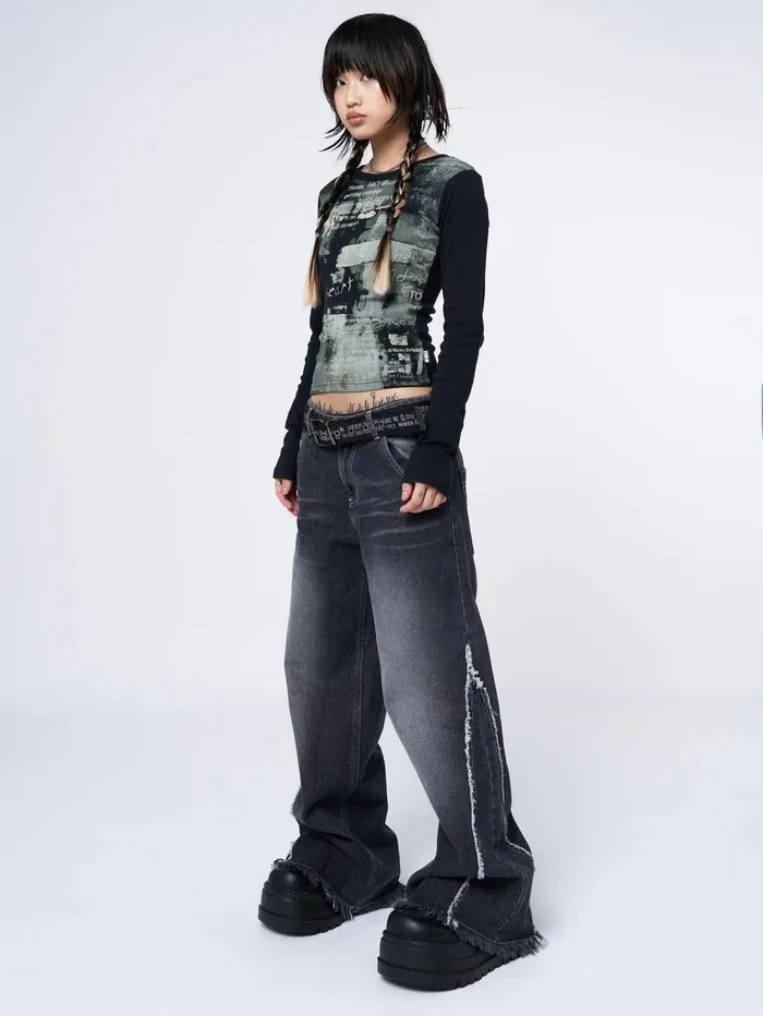 Women Minga London Tops and TShirts Abstrakt Black Green Graphic Top
