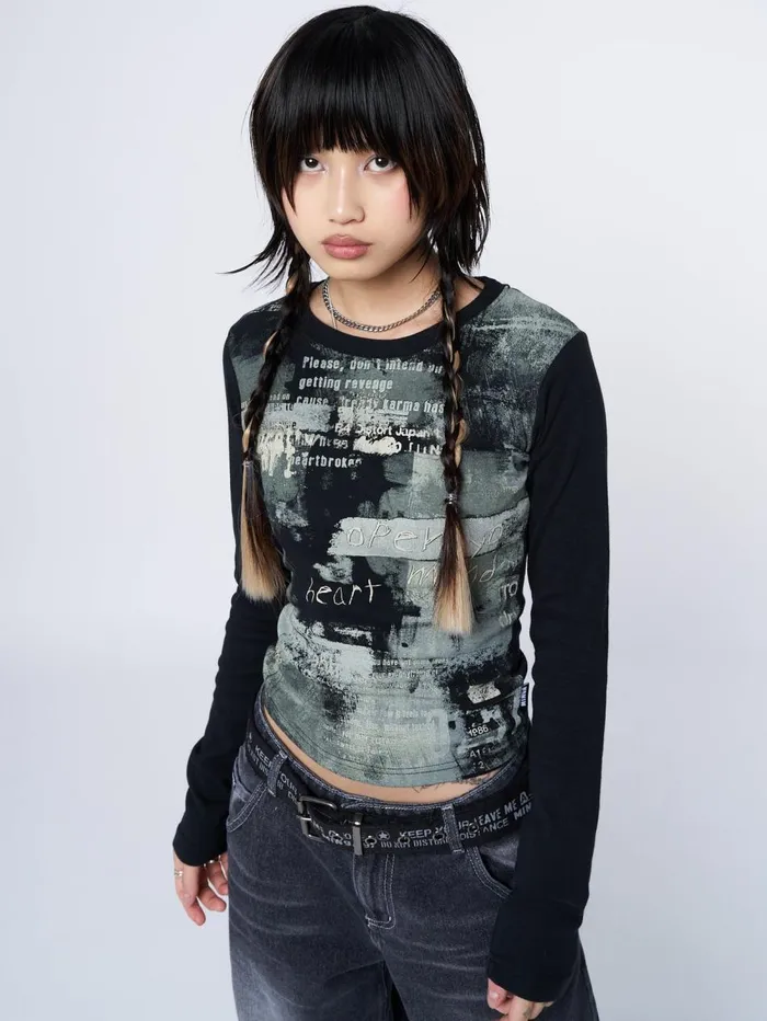 Women Minga London Tops and TShirts Abstrakt Black Green Graphic Top
