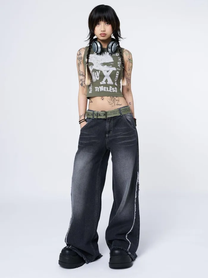 Women Minga London Tops and TShirts Acid Vision Khaki Graphic Vest Top