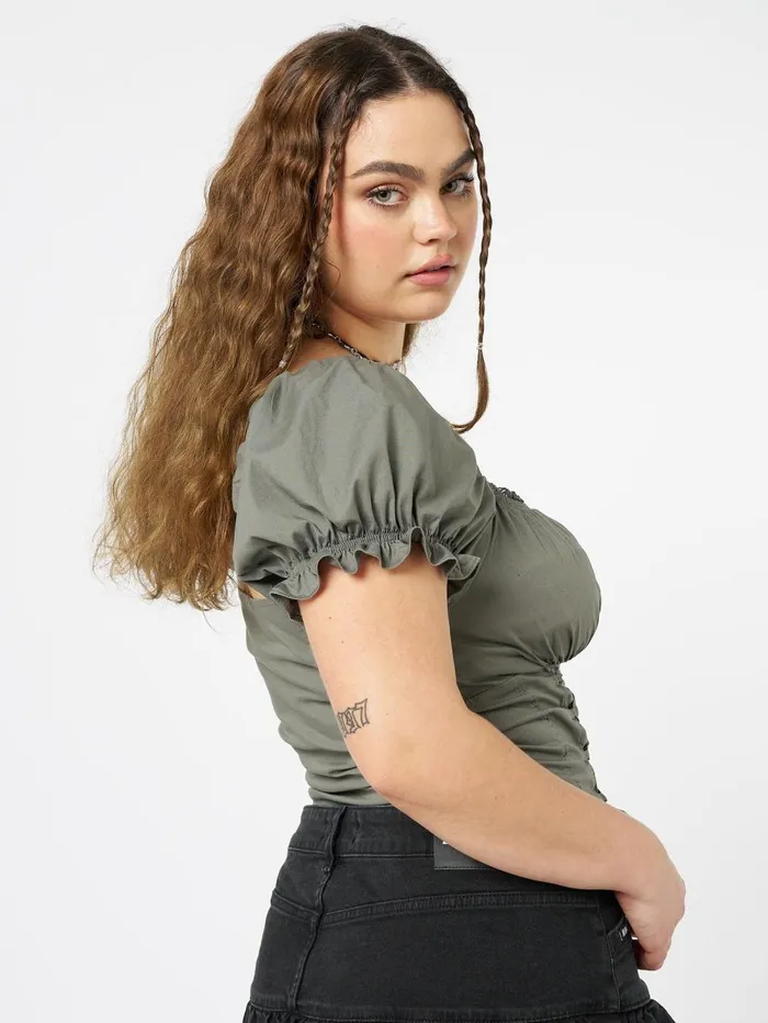 Women Minga London Tops and TShirts Aurora Green Milkmaid Lace Up Top