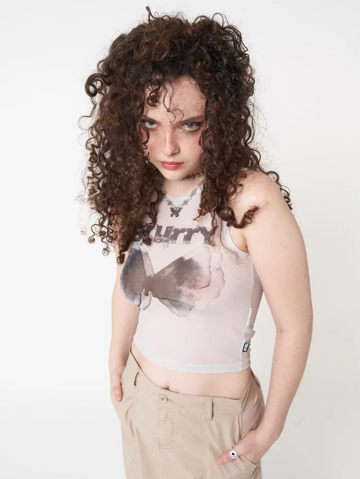 Women Minga London Tops and TShirts Blurry Butterfly Mesh Vest Top