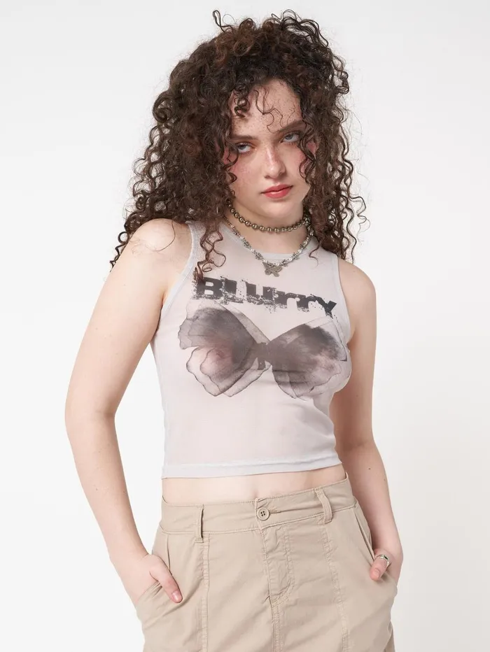 Women Minga London Tops and TShirts Blurry Butterfly Mesh Vest Top