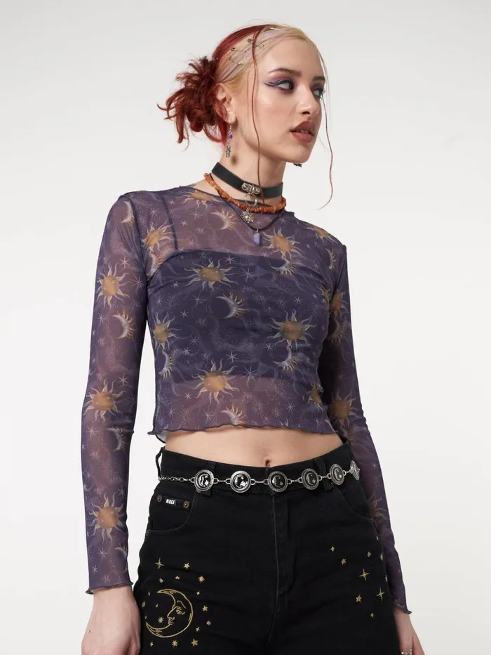 Women Minga London Tops and TShirts Cosmos Purple Mesh Crop Top