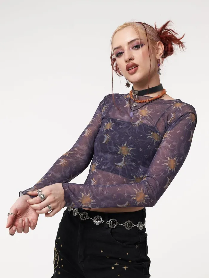 Women Minga London Tops and TShirts Cosmos Purple Mesh Crop Top