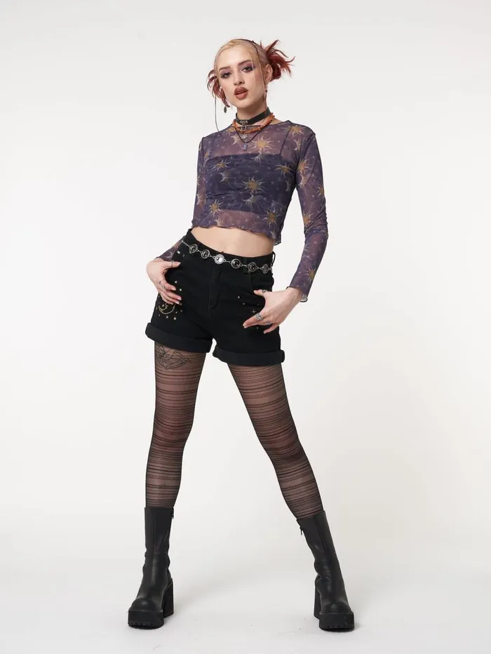Women Minga London Tops and TShirts Cosmos Purple Mesh Crop Top