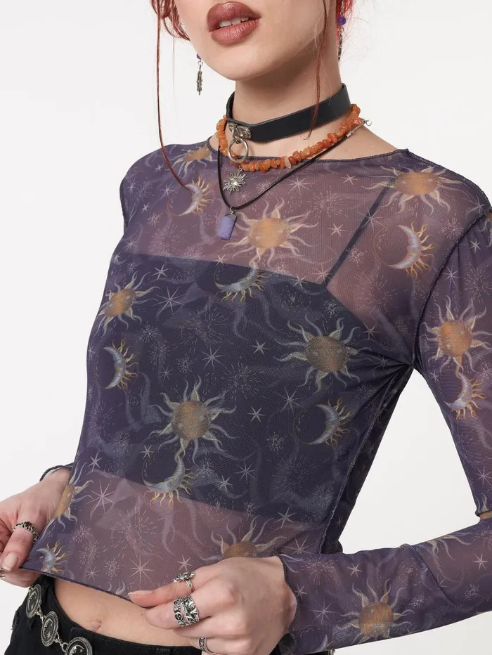 Women Minga London Tops and TShirts Cosmos Purple Mesh Crop Top