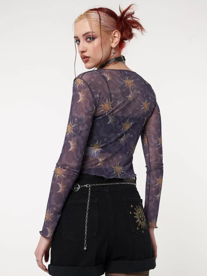 Women Minga London Tops and TShirts Cosmos Purple Mesh Crop Top