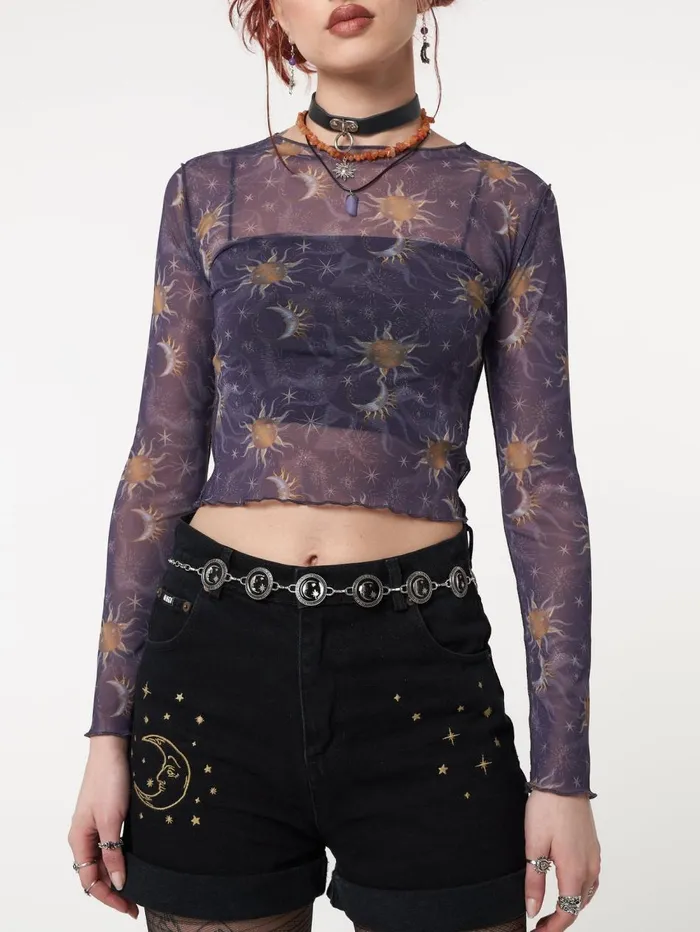 Women Minga London Tops and TShirts Cosmos Purple Mesh Crop Top