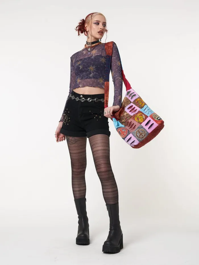 Women Minga London Tops and TShirts Cosmos Purple Mesh Crop Top