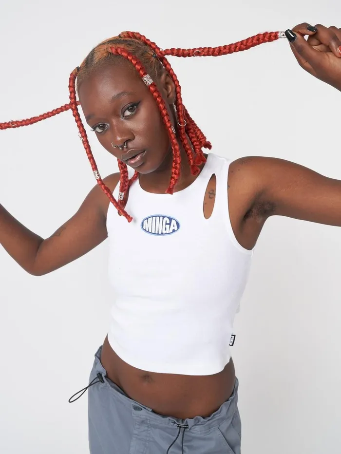 Women Minga London Tops and TShirts Logo Cut Out White Vest Top