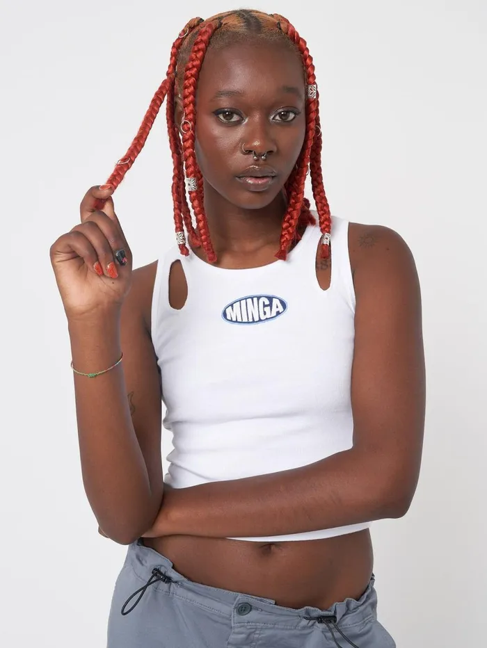 Women Minga London Tops and TShirts Logo Cut Out White Vest Top