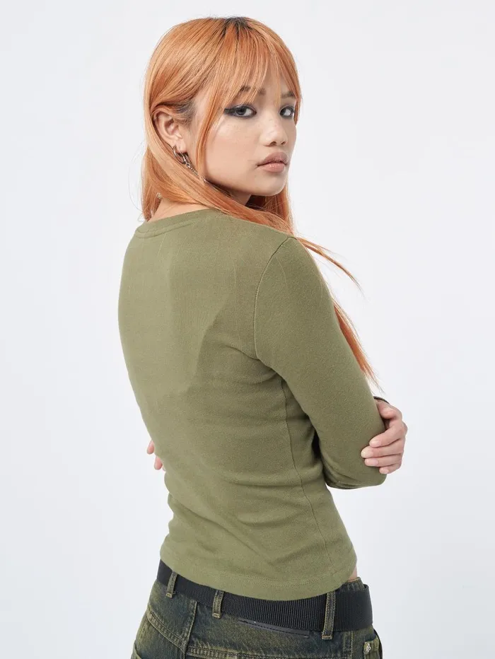 Women Minga London Tops and TShirts Rather Be Different Khaki Graphic Top