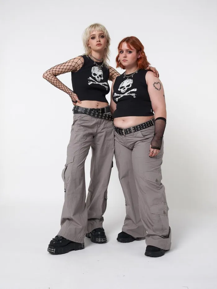 Women Minga London Tops and TShirts Skull Crossbones Black Vest Top