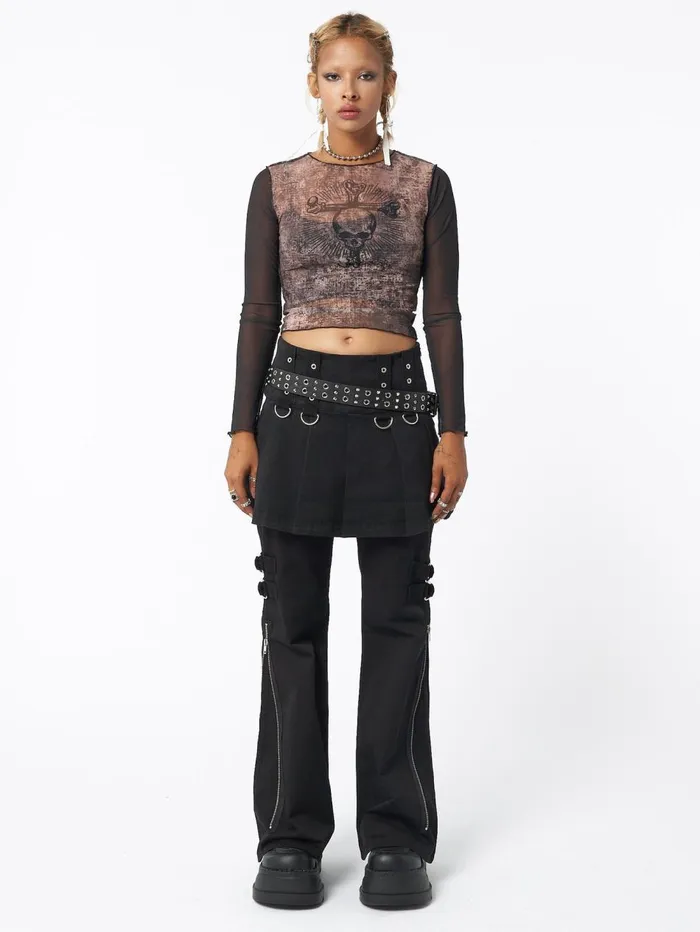 Women Minga London Tops and TShirts Skull Smash Contrast Mesh Top