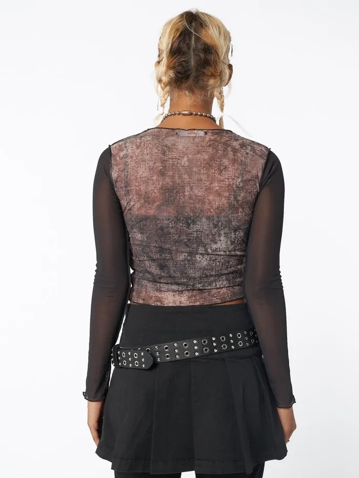Women Minga London Tops and TShirts Skull Smash Contrast Mesh Top