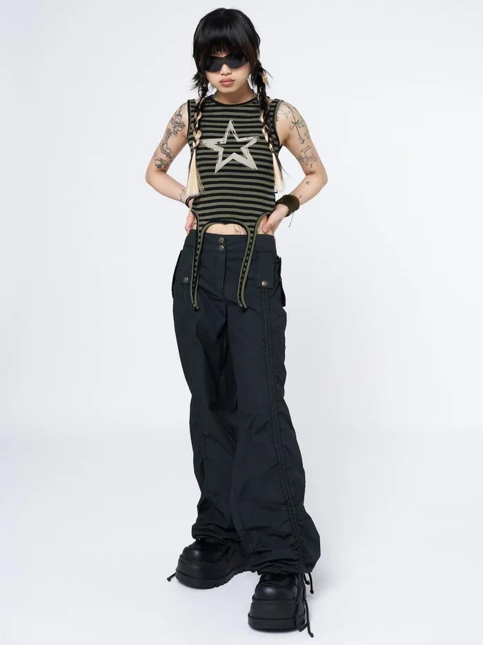 Women Minga London Tops and TShirts Star Sketch Green Striped Straps Top