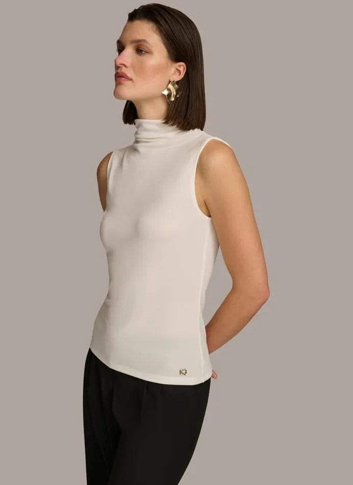 Women MOCK NECK TOP Cream Donna Karan New York Sweaters And Tops