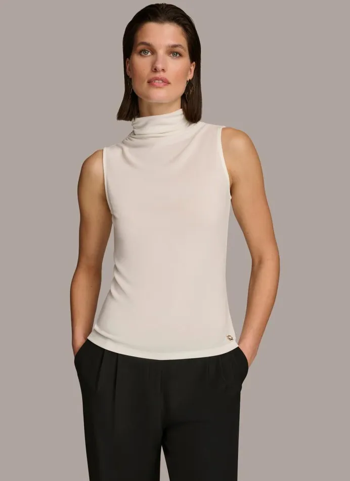 Women MOCK NECK TOP Cream Donna Karan New York Sweaters And Tops Women MOCK NECK TOP Cream Donna Karan New York Sweaters And Tops