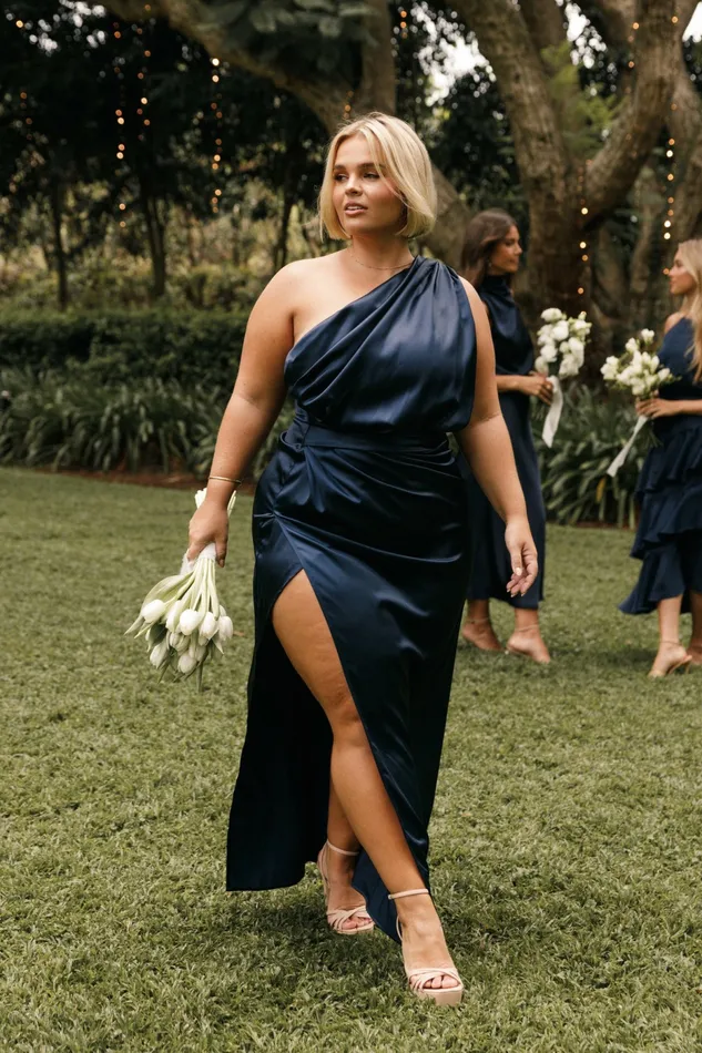 Women Nadia One Shoulder Maxi Dress Navy Event Dresses Petal and Pup