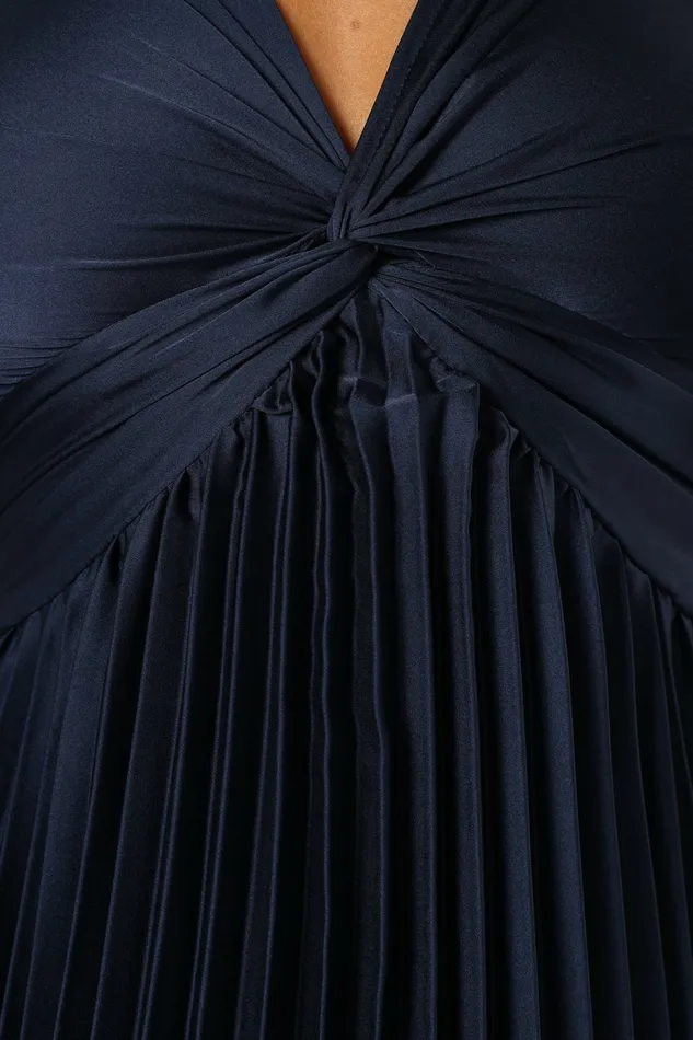Women Nova Flutter Sleeve Midi Dress Navy Satin Dresses Petal and Pup
