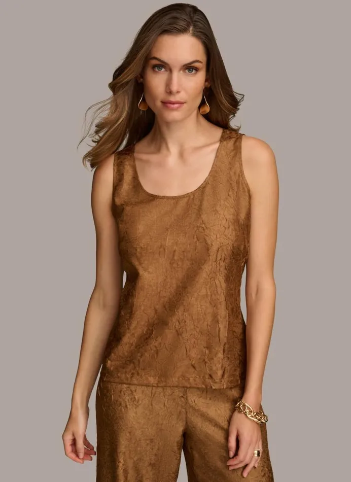 Women NOVELTY SCOOP NECK TOP Bronze Donna Karan New York Sweaters And Tops