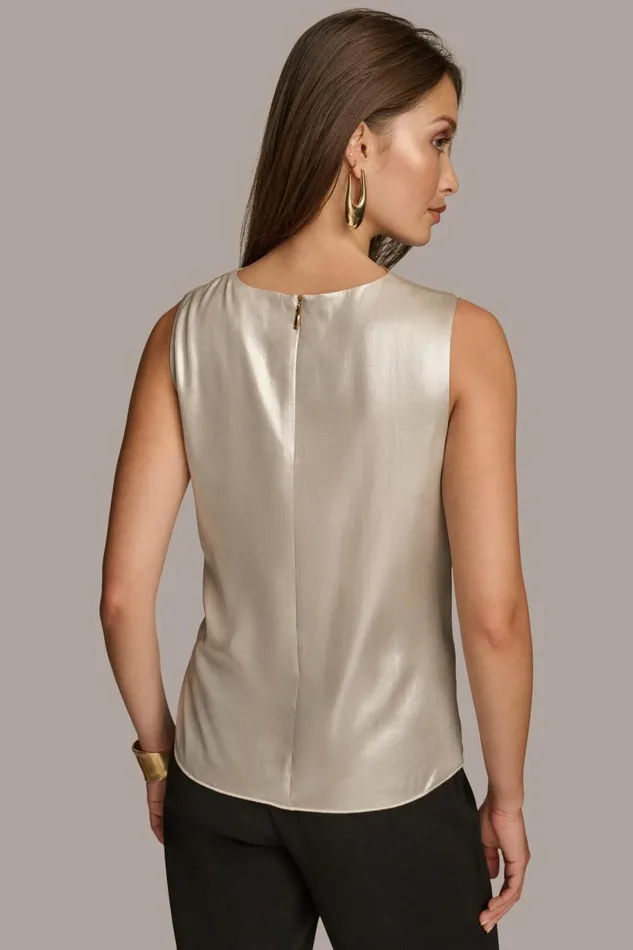 Women NOVELTY SLEEVELESS DRAPE FRONT BLOUSE Silver Donna Karan New York Sweaters And Tops Women NOVELTY SLEEVELESS DRAPE FRONT BLOUSE Silver Donna Karan New York Sweaters And Tops