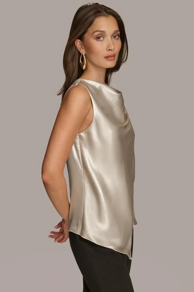 Women NOVELTY SLEEVELESS DRAPE FRONT BLOUSE Silver Donna Karan New York Sweaters And Tops Women NOVELTY SLEEVELESS DRAPE FRONT BLOUSE Silver Donna Karan New York Sweaters And Tops