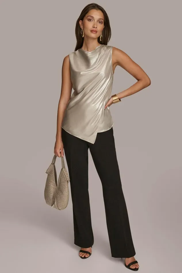 Women NOVELTY SLEEVELESS DRAPE FRONT BLOUSE Silver Donna Karan New York Sweaters And Tops Women NOVELTY SLEEVELESS DRAPE FRONT BLOUSE Silver Donna Karan New York Sweaters And Tops