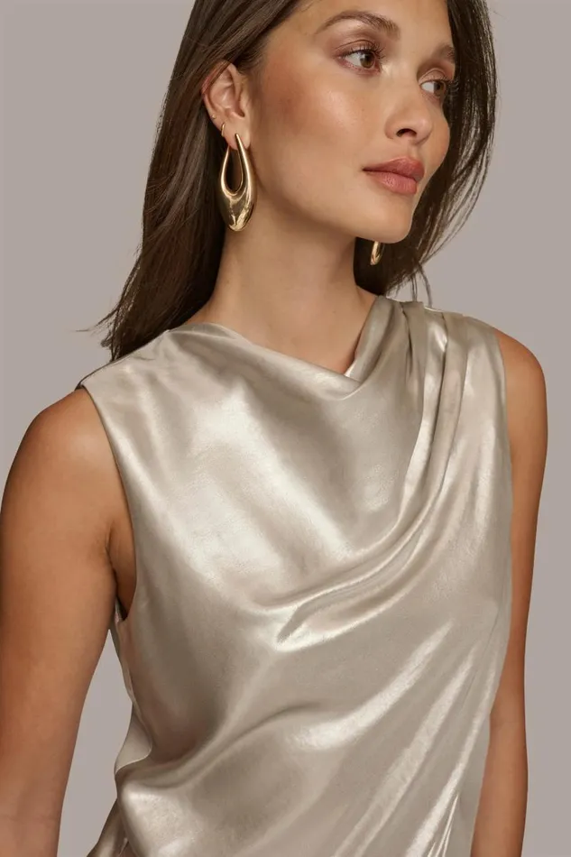 Women NOVELTY SLEEVELESS DRAPE FRONT BLOUSE Silver Donna Karan New York Sweaters And Tops Women NOVELTY SLEEVELESS DRAPE FRONT BLOUSE Silver Donna Karan New York Sweaters And Tops