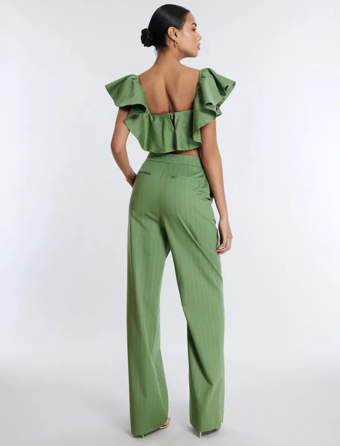 Women OffShoulder Pinstripe Crop Top Green Stripe BCBG Tops Women OffShoulder Pinstripe Crop Top Green Stripe BCBG Tops