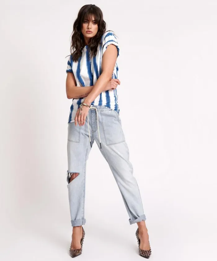 Women ORGANIC HAND PAINTED STRIPE UNISEX TEE One Teaspoon Tees and Tanks Women ORGANIC HAND PAINTED STRIPE UNISEX TEE One Teaspoon Tees and Tanks