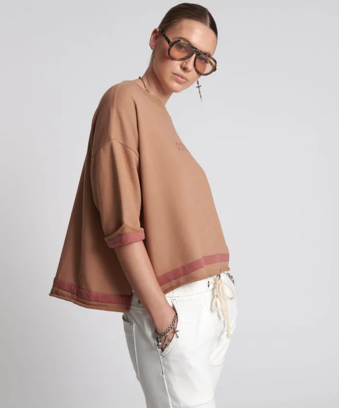 Women OTS SWEAT TEE BROWN One Teaspoon Tees and Tanks Women OTS SWEAT TEE BROWN One Teaspoon Tees and Tanks